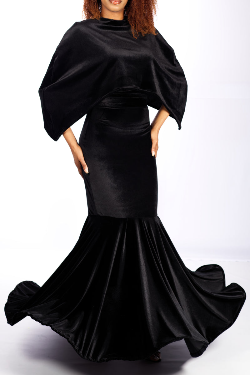 Silk velvet floating maxi skirt - black