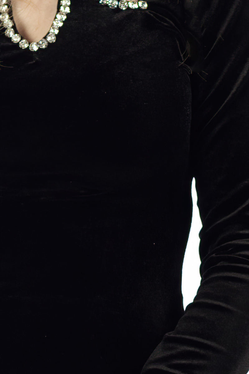 RENTAL - Silk velvet dress with train - black