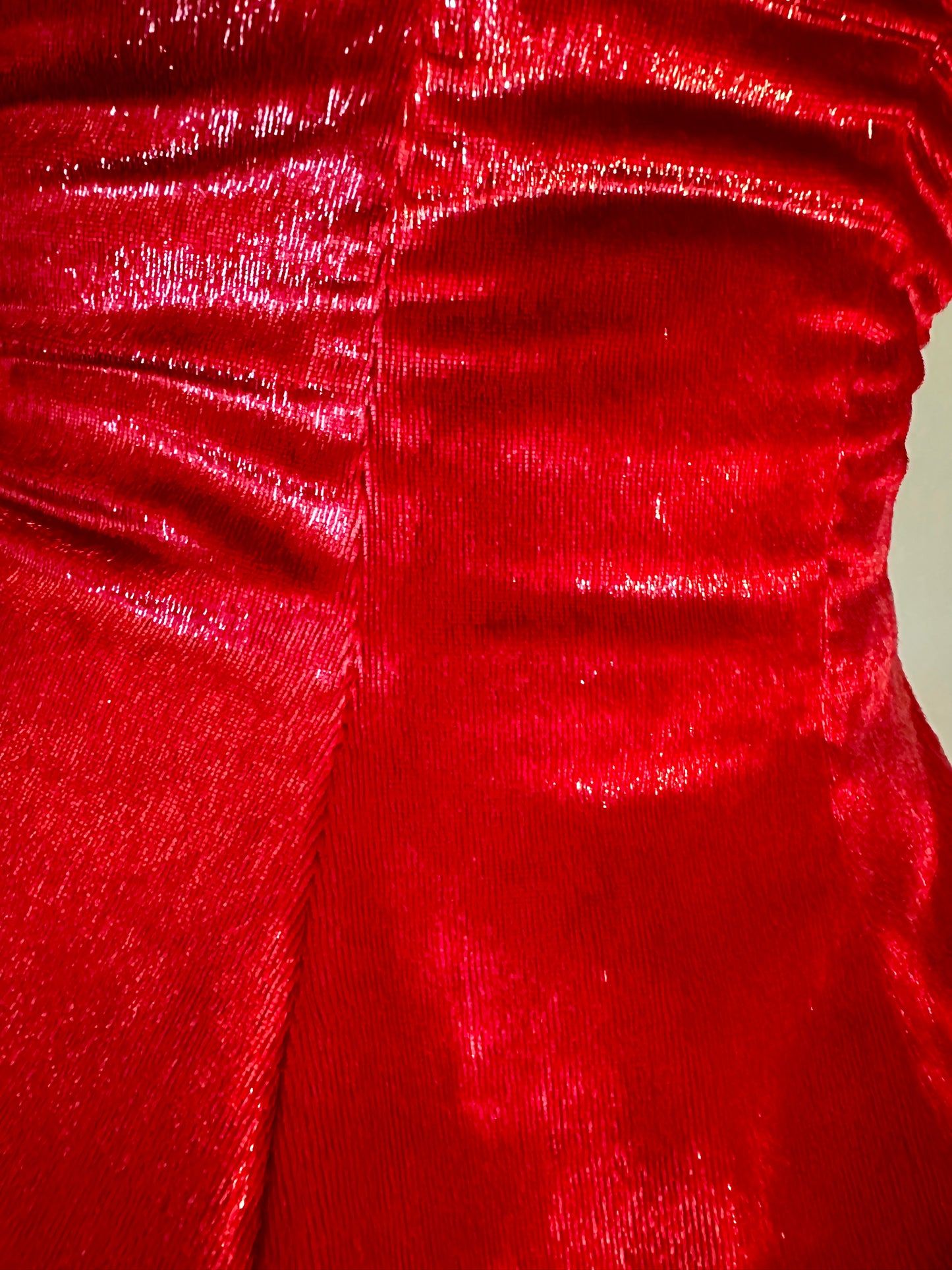 Red flared silk corset top