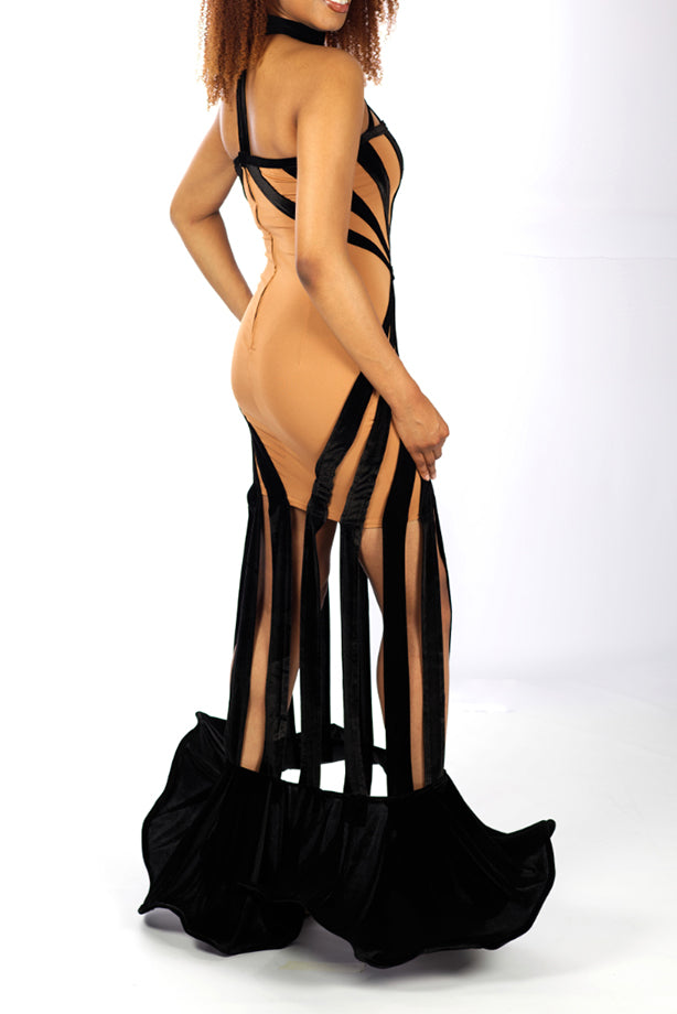 RENTAL - Floating bottom illusion dress - silk velvet - medium nude